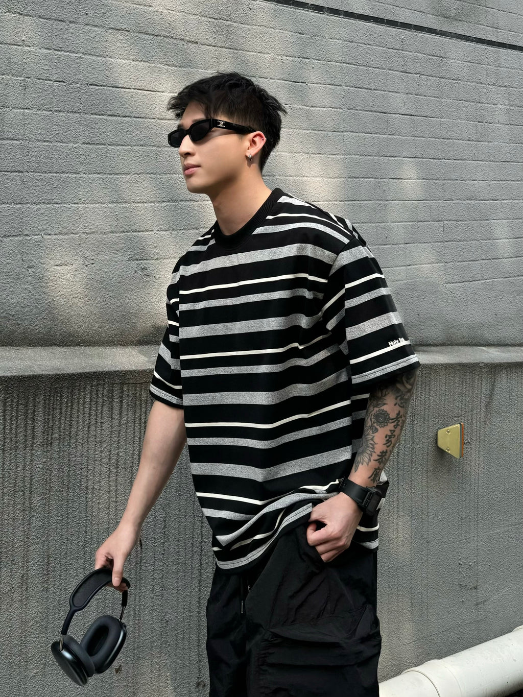 STRIPED OVERSIZED COTTON TEE